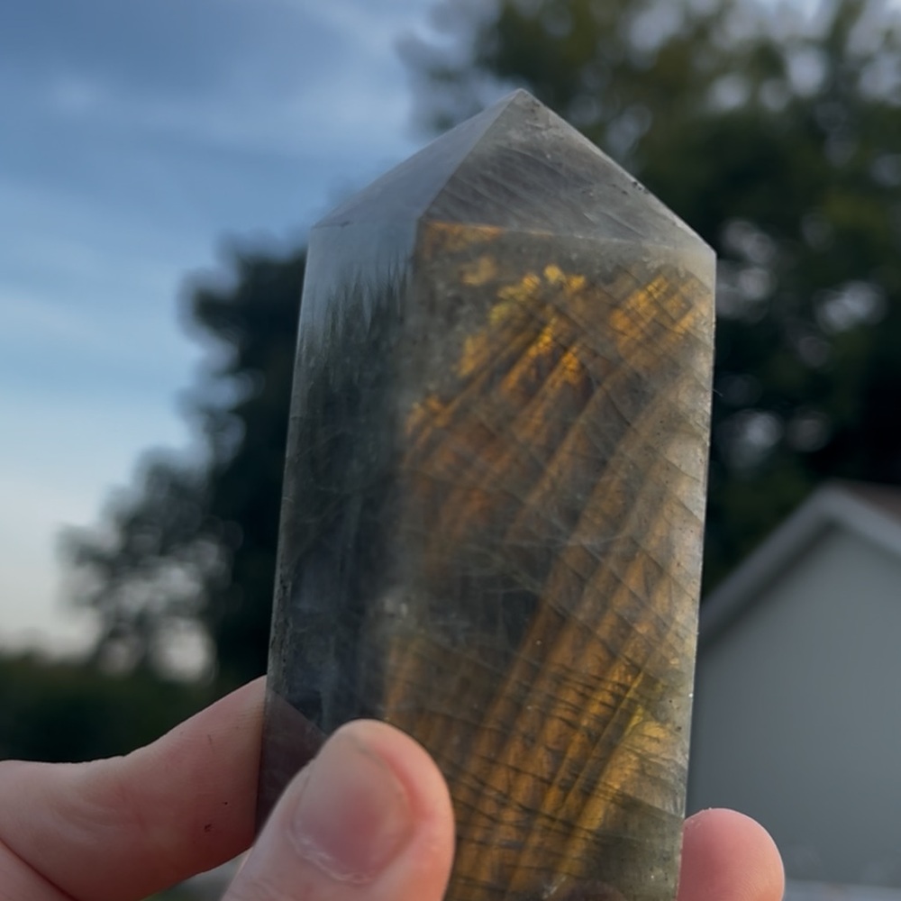 Sparkling Labradorite Crystal Tower With Fire Orange Flash